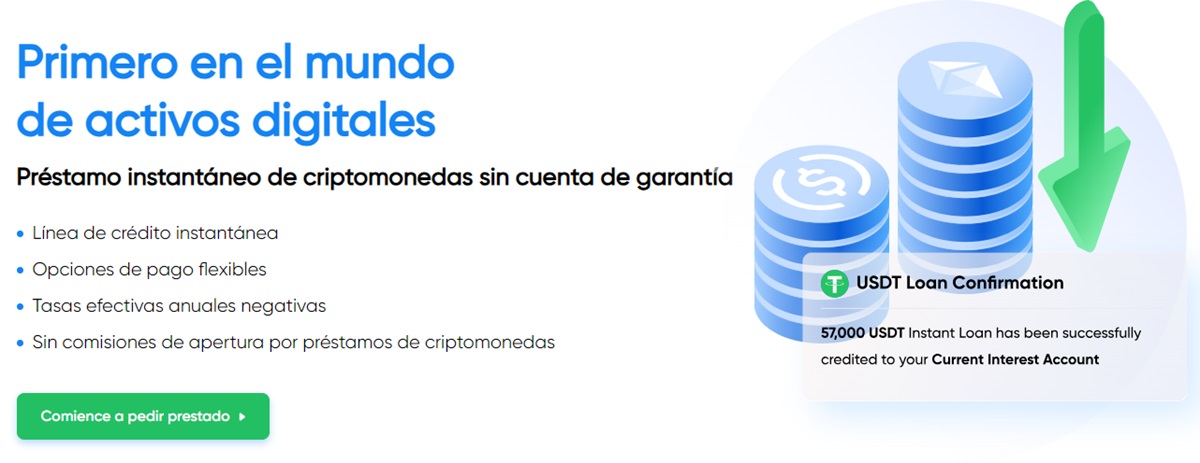 Captura de pantalla del homepage del producto Borrow, mostrando los préstamos instantáneos.