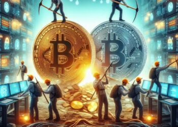 Mineros de Bitcoin se benefician de la minería fusionada. Fuente: IA de Microsoft Designer.