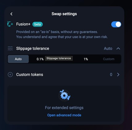 Captura de pantalla con las instrucciones para configurar el swap de Fusion+