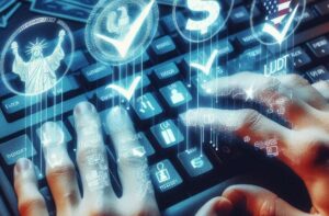 manos pulsando teclas de operación en Polymarket.