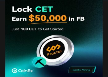 Moneda de Fractal Bitcoin junto al logo de CoinEx.