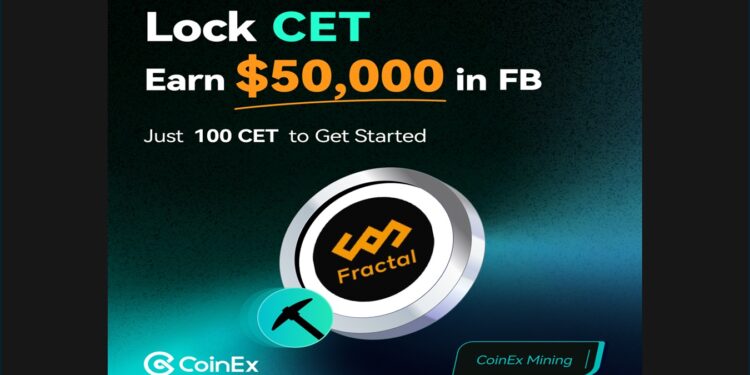 Moneda de Fractal Bitcoin junto al logo de CoinEx.