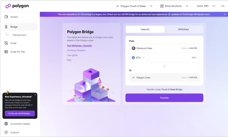 Interface de Polygon Bridge