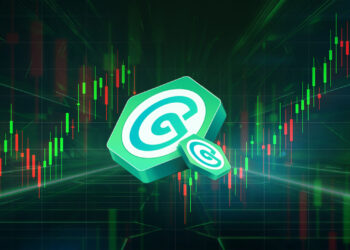 Logo de Coinex y grafico de velas de trading.