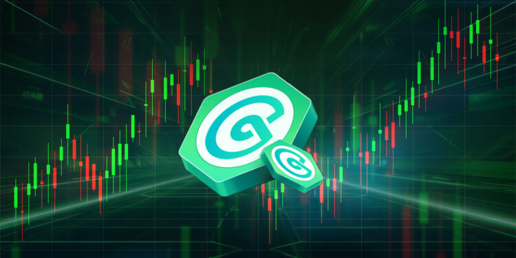 Logo de Coinex y grafico de velas de trading.
