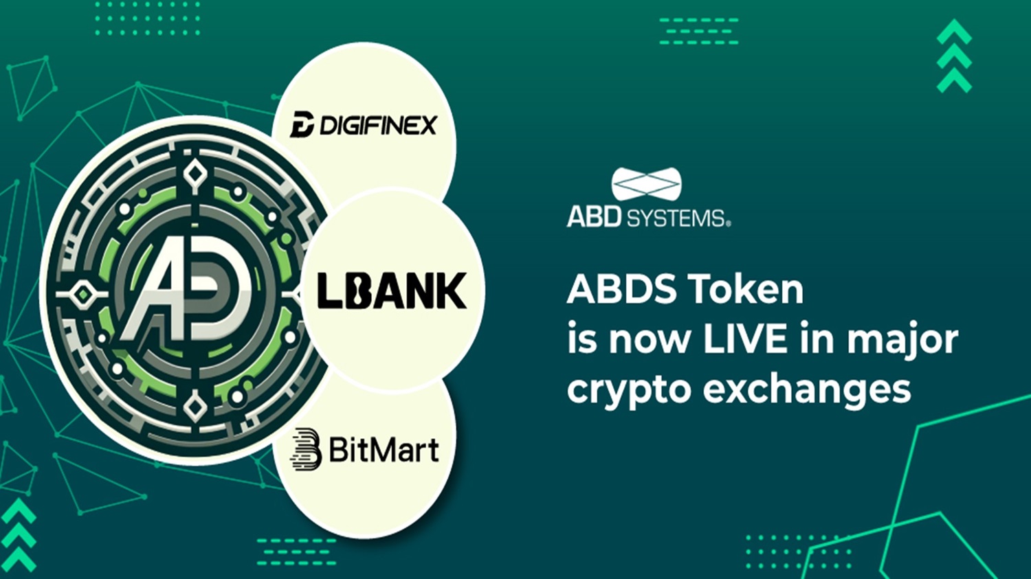 Le jeton ABDS est disponible à la négociation sur 3 principales bourses de crypto-monnaie