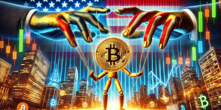 Estados Unidos tiene una evidente influencia sobre el mercado de bitcoin y las criptomonedas. Imagen generada mediante Dall-E, de OpenAI.