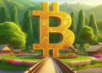 un puente que lleva a un bitcoin a través de una campiña