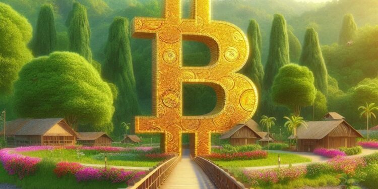 un puente que lleva a un bitcoin a través de una campiña