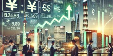 Símbolo de yuan, el dólar y los mercados.