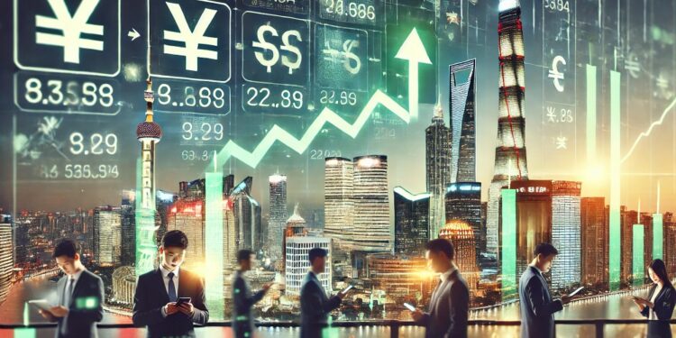 Suben los precios de las acciones de empresas chinas. Fuente: imagen generada por CriptoNoticias mediante Dall-E, de OpenAI.