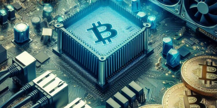Un equipo minero de Bitcoin trabajando.