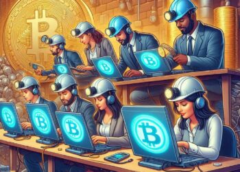 Mineros individuales de Bitcoin trabajando para conseguir su recompensa. Fuente: IA Microsoft Designer.
