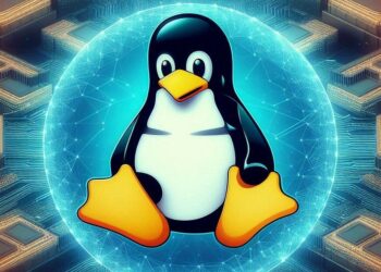 Logo de Linux sobre cadenas de bloque.