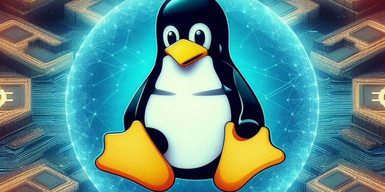 Logo de Linux sobre cadenas de bloque.