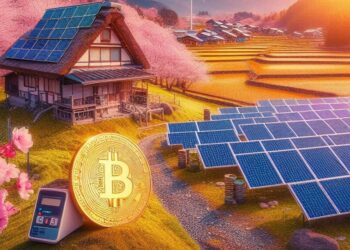 panel de energía solar en japón minando bitcoin, estilo bucólico