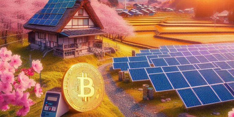 panel de energía solar en japón minando bitcoin, estilo bucólico