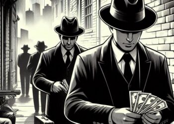 personas en unos callejones haciendo pagos silenciosos, Estilo noir