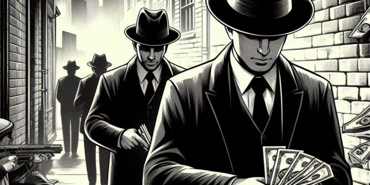 personas en unos callejones haciendo pagos silenciosos, Estilo noir