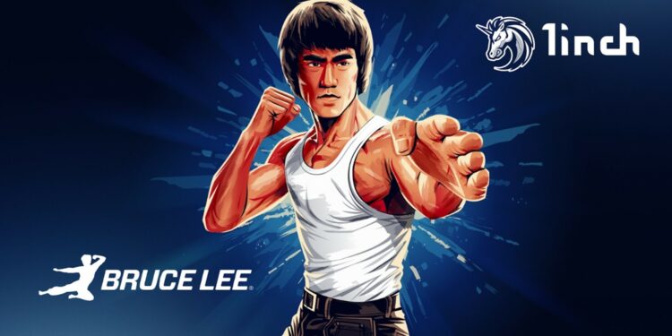 Imagen de bruce Lee y el logo de 1inch.