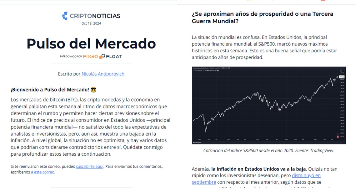 Captura de pantalla del Boletín Pulso de Mercado.