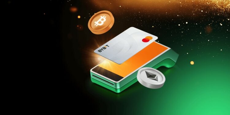 Un punto de venta con la tarjeta de debito de Bybit.