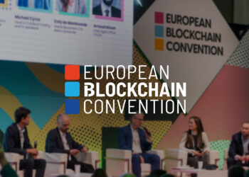 Pancarta promocional de la European Blockchain Conference.