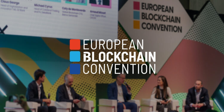 Pancarta promocional de la European Blockchain Conference.