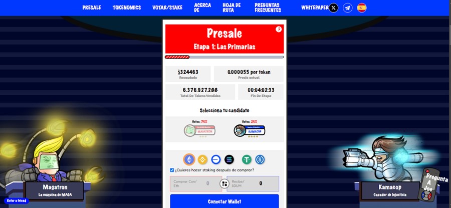 Captura de pantalla de la pagina de la criptomoneda FreeDum.