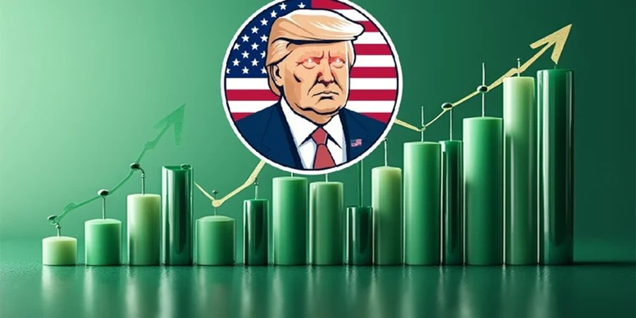 Grafico de barras crecientes con una imagen de Trump arriba.