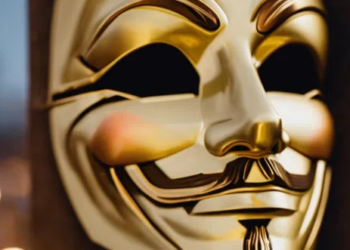 Mascara dorada de Guy Fawkes.