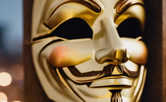 Mascara dorada de Guy Fawkes.