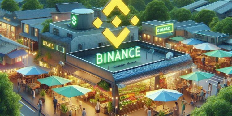 un mercado con el logo de binance, estilo urbano