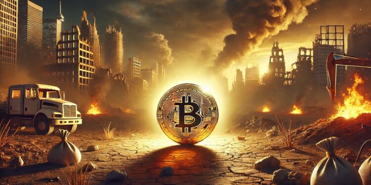 Bitcoin puede brillar en un entorno de crisis y caos global. Fuente: imagen generada por CriptoNoticias mediante Dall-E, de OpenAI.