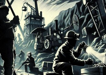 mineros que trabajan en la sombra, estilo comic noir