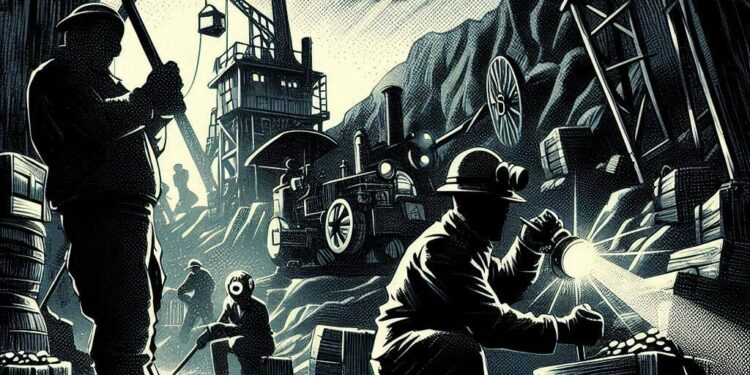 mineros que trabajan en la sombra, estilo comic noir