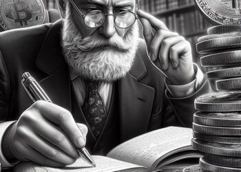 un intelectual estudiando las criptomonedas, estilo europeo blanco y negro realista