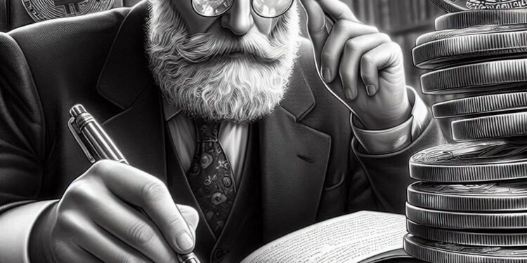 un intelectual estudiando las criptomonedas, estilo europeo blanco y negro realista