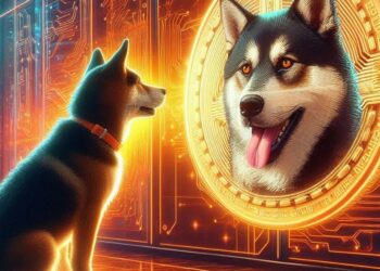 un perro viendose en el reflejo de una criptomoneda, arte digital