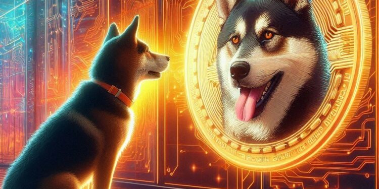un perro viendose en el reflejo de una criptomoneda, arte digital