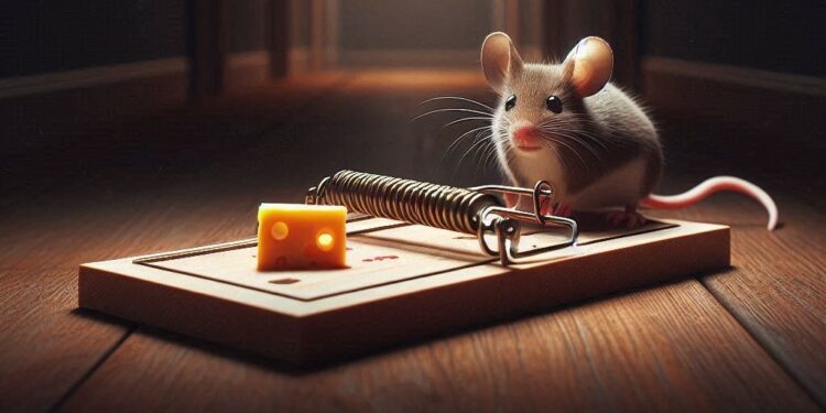 una trampa para raton con un queso solitaria en un zaguàn