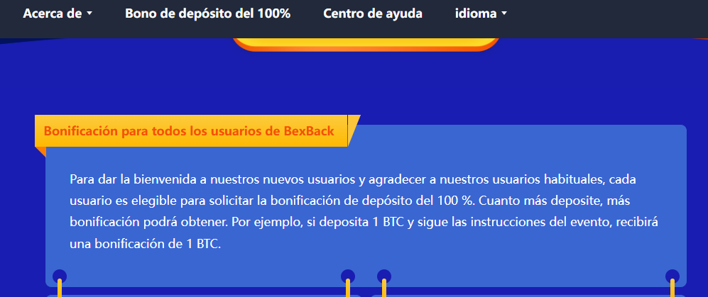 Pancarta de fondo azul con información del Bono del 100%
