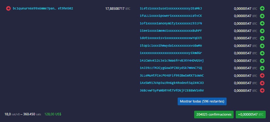 Mensaje oculto en transacciones de de Bitcoin