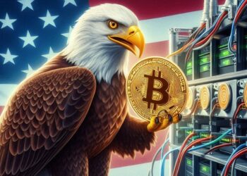 El aguila de los estados unidos operando una maquina minera de bitcoin