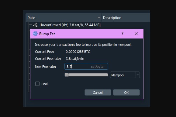 Acelerar pago con RBF en Electrum
