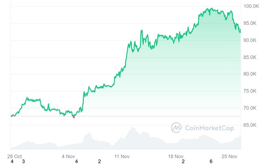 Grafico del precio de bitcoin durante noviembre 2024.