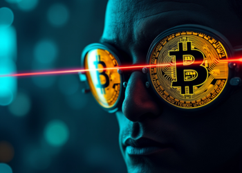Los ojos de rayos laser son un símbolo de quienes desean ver a bitcoin en 100.000 dólares. Fuente: imagen generada mediante Grok, por CriptoNoticias.