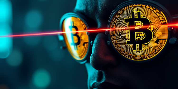 Los ojos de rayos laser son un símbolo de quienes desean ver a bitcoin en 100.000 dólares. Fuente: imagen generada mediante Grok, por CriptoNoticias.