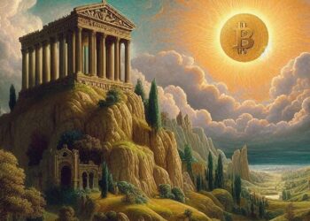 una arcadia con un sol de bitcoin, estilo prerafaelita