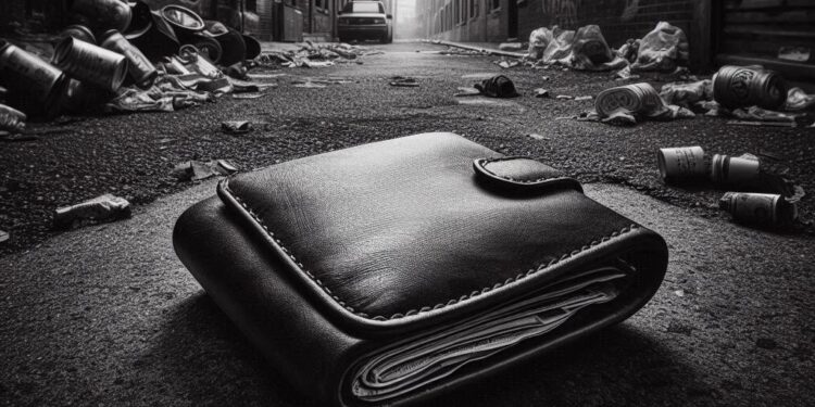 una billetera extraviada en un callejón en queens, new york. Estilo noir